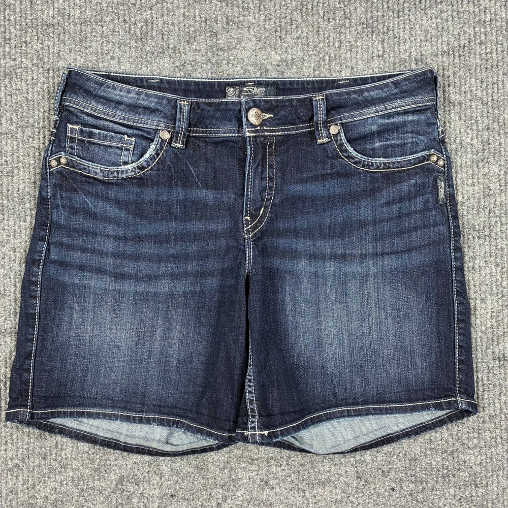 Silver Jeans Suki Mid Shorts Womens Size 16 Dark Wash Denim Stretch Casual